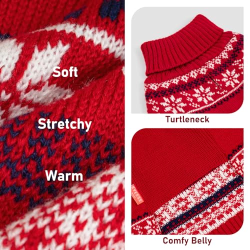 KYEESE Dog Christmas Sweater, Soft Turtleneck Dog Sweater for Small Dogs Boy Girl with Reindeer Pattern, Classic Winter Doggie Knitwear with Leash Hole, Cozy Warm Pet Clothes, Small - color: 2# Xmas, size: Small (4-7lbs)