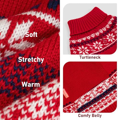 KYEESE Dog Christmas Sweater, Soft Turtleneck Dog Sweater for Small Dogs Boy Girl with Reindeer Pattern, Classic Winter Doggie Knitwear with Leash Hole, Cozy Warm Pet Clothes, Small - color: 2# Xmas, size: Small (4-7lbs)
