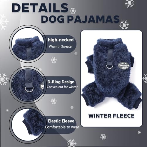 Fleece Dog Pajamas Winter Warm Dog Sweater for Small Dogs Thermal Soft Puppy Pjs Coat Stretchy Jumpsuit Doggie Pet Clothes Outfits Cat Apparel (Navy Blue, X-Small) - color: Navy Blue, size: X-Small