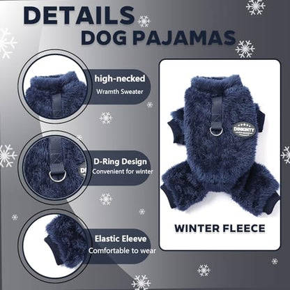 Fleece Dog Pajamas Winter Warm Dog Sweater for Small Dogs Thermal Soft Puppy Pjs Coat Stretchy Jumpsuit Doggie Pet Clothes Outfits Cat Apparel (Navy Blue, X-Small) - color: Navy Blue, size: X-Small