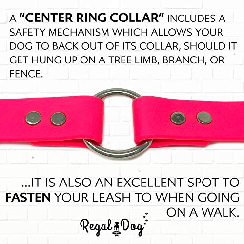 Regal Dog Products Large Pink Dog Collar with Heavy Duty Double Buckle & D Ring | Vinyl Coated, Custom Fit, Adjustable Biothane Dog Collar | Chew Resistant Waterproof Center-Ring Collar for Dogs - color: Pink, size: Large
