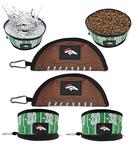 NFL Denver Broncos Pets First Collapsible Dog Travel Bowl Set, 2 Pack Food and Water Bowls for Dogs, Best Portable & Lightweight Leak-Proof Dog Bowls for Travel - color: Denver Broncos, style: 2 Pack