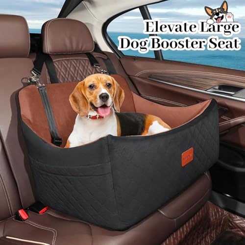 Wooaidagg Dog Car Seat for Medium & Large Dogs Up to 55lbs, Memory Foam Cushion, Washable Cover, Safety Straps & Non-Slip Bottom(Black/Brown,Large) - color: Black/Brown
