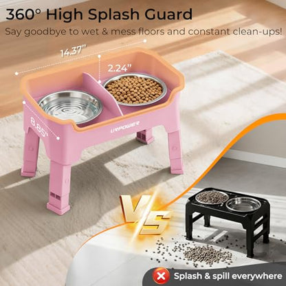URPOWER Mess Proof Elevated Dog Bowls 4 Height Adjustable Raised Bowl Stand with 2 Stainless Steel Dog Bowls Non-Slip Food and Water Bowl Set for Small Dogs, Pink - color: Pink, size: Small