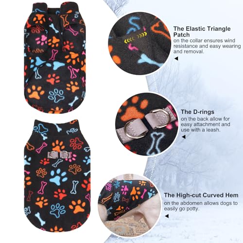 BEAUTYZOO Small Dog Sweater Fleece Vest Winter Jacket, D-Ring Leash Attachment for XS S Puppy Medium Sized Breeds Dogs, Cold Weather Dog Clothes Windproof Keep Warm, Bones Paw Pattern S - color: BLACK PAW, size: Small