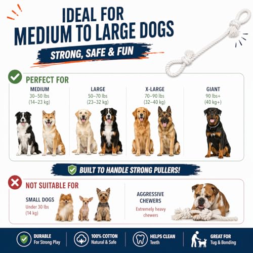 Cotton Dog Rope Toy with Dual Handles 45" Extra Long Tug Toy for Medium to Large Dogs, Durable Interactive Tug-of-War, Teeth Cleaning, Indoor Outdoor Play, White - style: Interactive Play