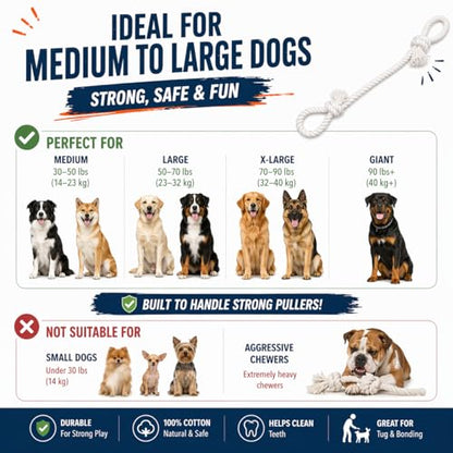 Cotton Dog Rope Toy with Dual Handles 45" Extra Long Tug Toy for Medium to Large Dogs, Durable Interactive Tug-of-War, Teeth Cleaning, Indoor Outdoor Play, White - style: Interactive Play