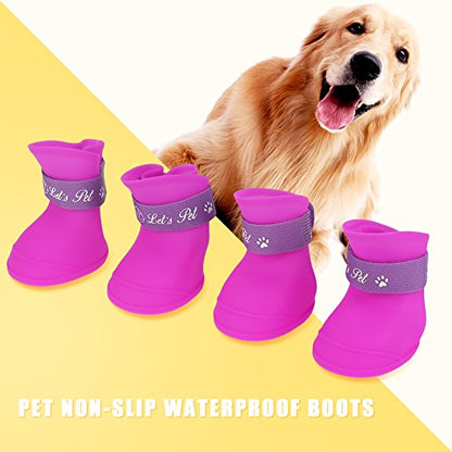 FILFEEL Pet Rain Shoes, Silicone Dog Cute Boots Anti-Slip Protective (L Color)