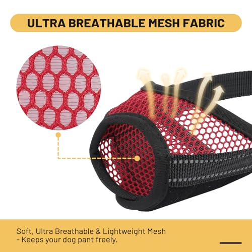 PAWsay 2 Pack Dog Muzzle, Soft Muzzle for Extra Small Dogs Anti Biting Barking Chewing Grooming, Air Mesh Breathable Dog Mouth Guard Allow to Pant Drink Adjustable Pet Muzzles, Red XS - size: XS-Snout Circ:4.7"-6"