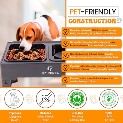 Elevated Dog Bowls with Collapsible Scoop, Slow Feeder Dog Bowls & No-Spill Water Bowl, Raised Dog Bowl Stand 4 Adjustable Heights for Small, Medium & Large Dogs - color: No-Spill Water Bowl & Slow Feeder Black