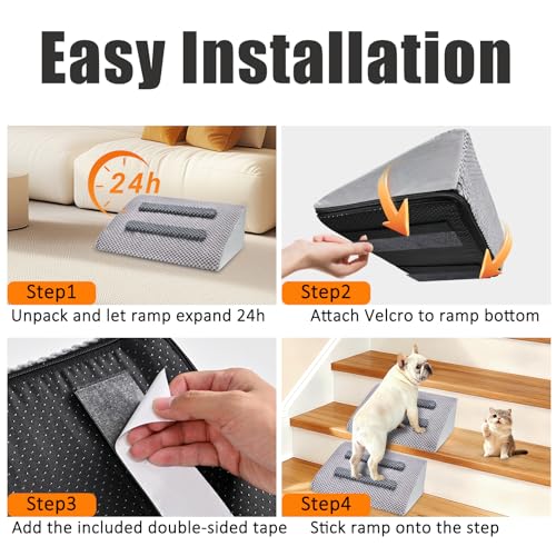 Dog Ramp for Stairs with Anti-Slip Bump for Small & Senior Dogs and Cats – Stair Wedges for Dogs with Gentle Slope, Pet Ramp with Washable Cover & Self-Sticky Pads for Safe Climbing (Gray, 1 Pack) - size: Gray 1-Pack