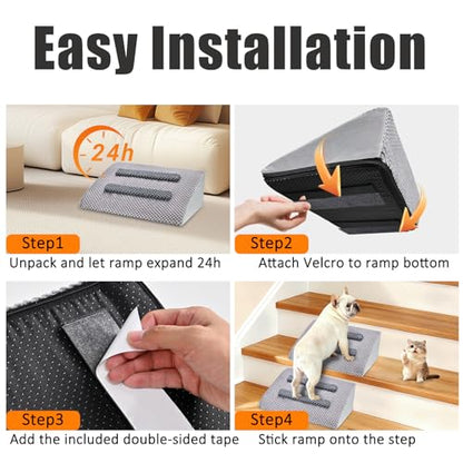 Dog Ramp for Stairs with Anti-Slip Bump for Small & Senior Dogs and Cats – Stair Wedges for Dogs with Gentle Slope, Pet Ramp with Washable Cover & Self-Sticky Pads for Safe Climbing (Gray, 2 Pack) - size: Gray 2-Pack