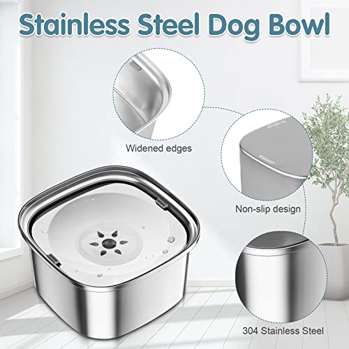 UPSKY 3L Dog Water Bowl 101oz Stainless Steel No Spill Large Capacity Dog Food Water Bowl Slow Water Feeder, Spill Proof Pet Water Dispenser Vehicle Carried Travel Water Bowls - color: J-White
