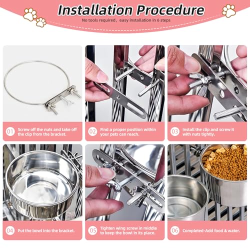 Large 2 Packs Hanging Water Bowls for Dog Crate Stainless Steel Kennel Water Bowl No Spill Adjustable Dog Water Dish for Medium Large Dogs Huge Pets (7.1 * 4.3”& 6.3 * 2.3”) - size: 2 packs 7.1 * 4.3" & 6.3 * 2.3"