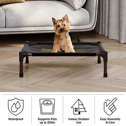 PETMAKER Elevated Dog Bed - 24.5x18.5-Inch Portable Pet Bed with Non-Slip Feet - Indoor/Outdoor Dog Cot or Puppy Bed for Pets up to 25lbs (Black) (Pack of 2) - size: Small (Pack of 2)