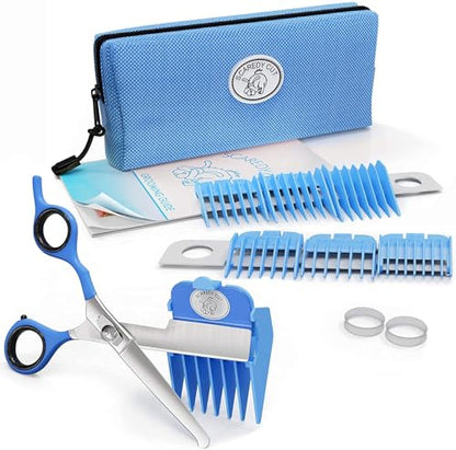 SCAREDY CUT Silent Pet Grooming Kit for Dog, Cat and All Pet Grooming - A Quiet Alternative to Electric Clippers for Sensitive Pets (Left-Handed Blue) - color: 16pc Left Handed Blue