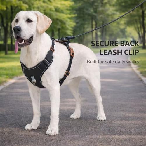 PawWave No Pull Front Clip Dog Harness – Adjustable Padded Denim Vest with Reflective Strips for Small, Medium & Large Dogs (Navy Blue, Medium) - color: Navy Blue, size: M (Chest:17.3-21.3in)
