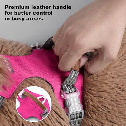 No Pull Dog Harness – Adjustable Reflective Nylon Vest for Small Medium Large Dogs, Escape Proof Training Harness with Leather Control Handle, Lightweight Aluminum Hardware (Hot Pink, XL) - color: Hot Pink, size: XL