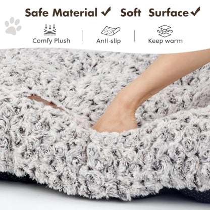 Dog Bed Crate Pad - Rosette Pattern White Velvet Pet Bed Anti-Slip Comfy Kennel Pad for Crates Rosette Brown L - color: Rosette Pattern Brown, size: Large 36"x24"
