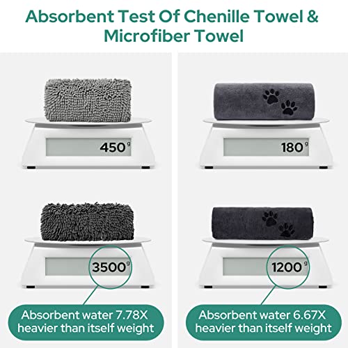 HOMEIDEAS 2 Pack Dog Towels Set, Chenille and Microfiber, Super Absorbent Soft Bath Shammy Towel with Hand Pockets for Pets Drying