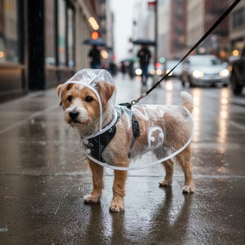 Clear Dog Raincoat for Small Medium Dogs Waterproof Hooded Pet Poncho with Adjustable Snaps Leash Hole Packable Rain Coats Lightweight Cape for Bichon Poodle (3-6lbs) (Medium)