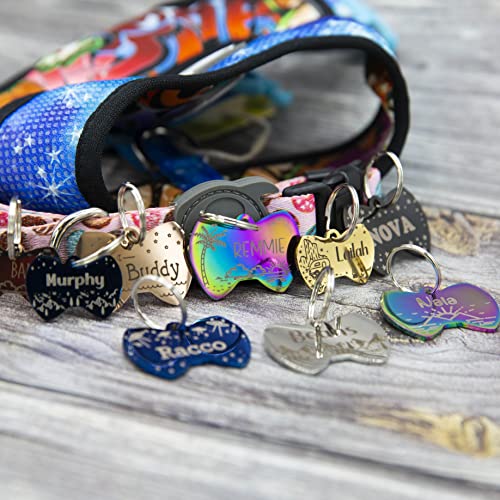 Personalized Dog Tag with 5 Lines of Custom Deep Engraved Durable Stainless Steel Pet ID Name Tag Designer Small Size Bow Tie - size: Small, style: Bow-Tie
