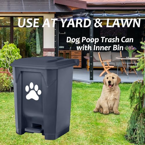 tebiete Dog Poop Trash Can Outdoors Pet Waste Station with Lid Dog Waste Disposal Container with Removable Inner Bin Bucket Hands-Free Pedal Garden Yard Home with Waste Bags, Grey - color: 1Pack Grey