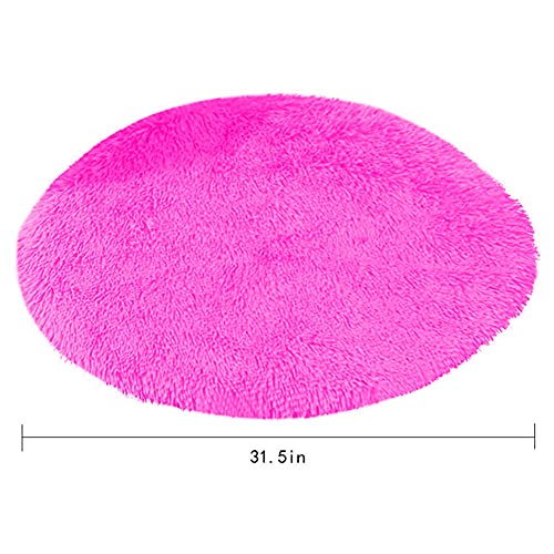 39 Inch Plush Dog Bed Mat Warm Fluffy Round Puppy Crate Pad with Anti-Slip Waterproof Bottom Soft Comfy Pet Kennel Mat for Small and Medium Dogs Sleeping(Rose Red) - color: Rose Red, size: 39 Inch