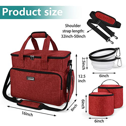 BAGLHER Dog Travel Bag, Pet Travel Bag (ALL Pet Travel Supplies), With 2 Pet Food Containers and 2 Collapsible Silicone Bowls; Essential Kits for Pet Travel Red - color: Red, size: Large