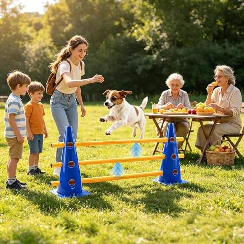 Dog Agility Exercise Course, Hurdle Cones Obstacle Training Equipment with Adjustable Poles, Compact Backyard Set for Pet Fitness, Outdoor Play Use
