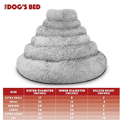 The Dog’s Bed Calming Donut Dog Bed, Plush Faux Fur Round Cuddler Nest – CertiPUR-Certified Foam, One-Piece Design, Raised Bolster – Silver Grey, Small 23"