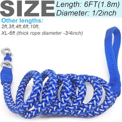 2/3/4/6/10 Foot Reflective Dog Leash Heavy Duty Strong Nylon Rope Braided for Large Medium Small Dogs Walking Training Leads (Blue, 6ft * 1/2") - color: Blue, size: 6ft * 1/2"