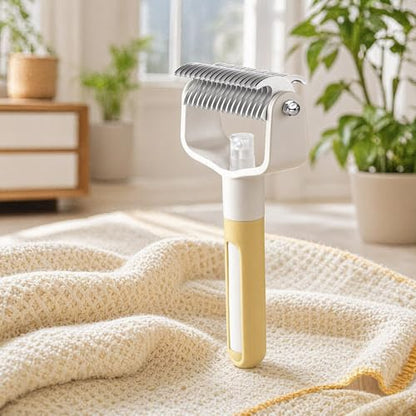 Dual-Sided Pet Grooming Comb for Dogs and Cats, Stainless Steel Dematting Undercoat Rake, 2-in-1 Deshedding Brush with Spray for Long Hair (Yellow) - color: Yellow