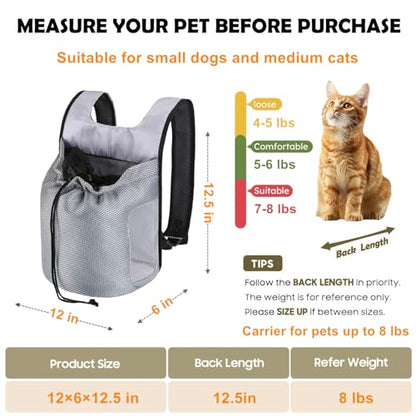 Dog Front Carrier Backpack,Ventilated Mesh Puppy Back Pack with Safety Belt,Adjustable Breathable Pet Carrier for Small Dogs Cats,Lightweight Doggy Backpack for Hiking Cycling Outdoor - color: Gray