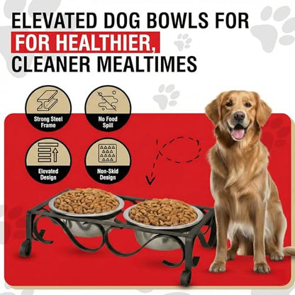 Loving Pets Elevated Dog Bowls – Raised Stainless Steel Dog Bowls with Steel Stand – Non-Skid, No Spill Feeder for Small, Medium & Large Dogs – Easy to Clean, Durable Raised Dog Feeding Station - color: Matte Black, size: 1 Quart