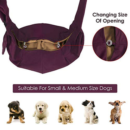 SlowTon Dog Carrier Sling - Thick Padded Shoulder Strap Adjustable Dog Carriers for Small Dogs, Puppy Carrier Purse for Pet Cat with Front Zipper Pocket Safety Belt Machine Washable, WR, M - color: H-Wine Red Cotton Fabric