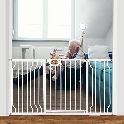 owlie Baby Gate for Stairs - 29-57'' Wide,No Drilling, Pressure Mount, White (30.5'' Tall) - color: White, size: Wide 29-57''