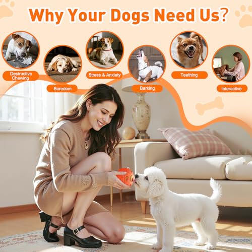 Interactive Dog Frozen Treat Toys, Dog Puzzle Enrichment Ball to Keep Them Busy, Slow Food Training, Durable Rubber Chew Dispensing Toy, Freezable Fillable Ball, for Small Medium Large Dogs (Orange) - color: Orange