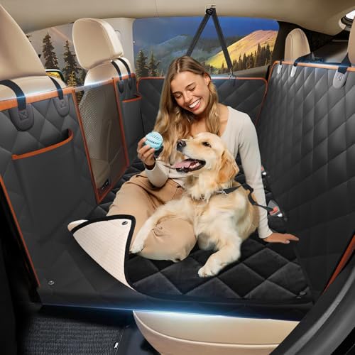 Btefd Back Seat Extender for Dogs - Hard Bottom Dog Car Seat Cover for Back Seat Holds 420lbs, Soft Blanket Backseat Cover for Dogs, Waterproof Dog Hammock for Car, SUV, Truck, Black - color: Black and Orange, size: L - For Cars / Mid-Size SUV / Double Ca