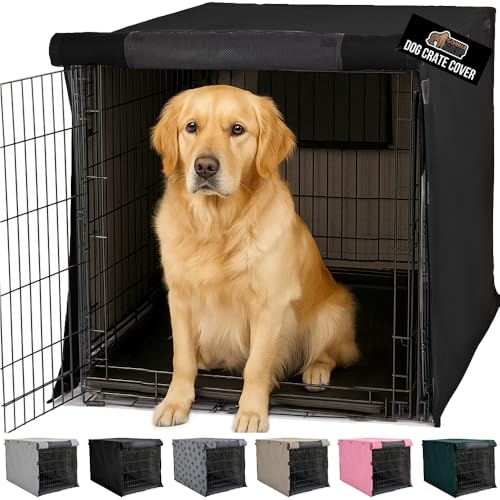 GORILLA GRIP Dog Crate Covers Compatible with Amazon Basics Dog Crates, All Sides Open, Privacy Cover Fits 42" Wire Kennel, Breathable Mesh Windows, Light Reducing Puppy Training Cage Topper, Black - color: Black, size: 42" X 28" X 30"