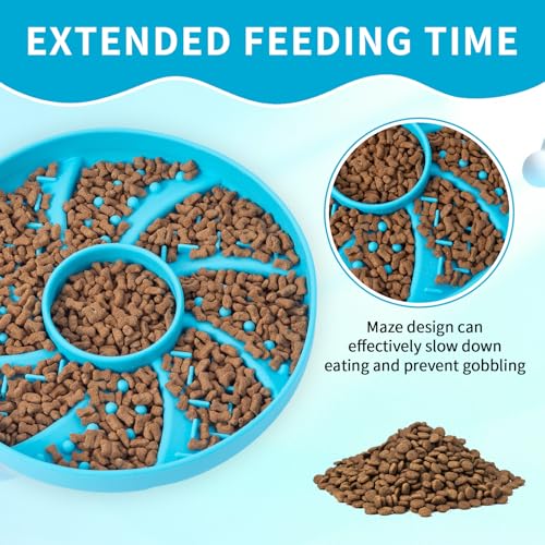 Dog Bowl Silicone Slow Feeder, Windspout Puzzle Shaped Anti-Choking Pet Food Bowls 2 Cups Capacity for Medium Breeds with Non-Slip Suction Cup Base Maze Dish for Fast Eater