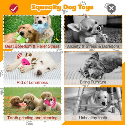 MRSOHRET 5 Pack Dog Toys Squeaky, Tough Stuffed Plush Puppy Chew Toys for Teething, Durable Plush Dog Toy for Large Medium Small Breed to Keep Them Busy - style: 5 pcs dog toys