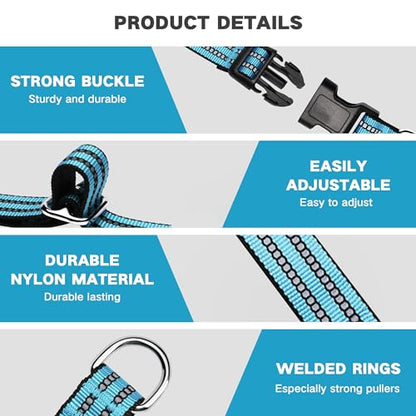 Hikiko Martingale Dog Collars Reflective Nylon Dog Collar with Quick Release Buckle Adjustable Training No Slip Dog Collar (Large, Light Blue) - color: Light Blue, size: Large