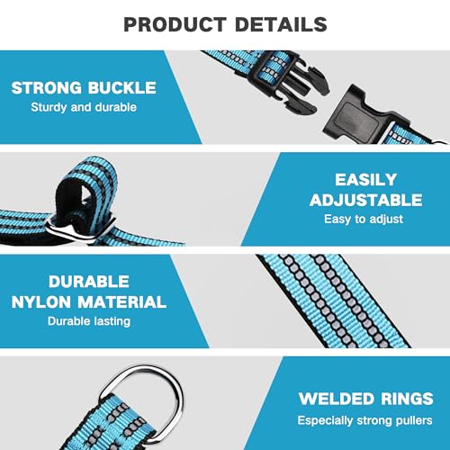 Hikiko Martingale Dog Collars Reflective Nylon Dog Collar with Quick Release Buckle Adjustable Training No Slip Dog Collar (Medium, Light Blue) - color: Light Blue, size: Medium