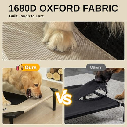 Elevated Dog Bed for Large Dogs, Cooling Mesh Raised Pet Cot with Waterproof 1680D Oxford Cover, Anti-Static Easy Clean Washable Cover, Heavy Duty Steel Frame, Non-Slip (Beige, 46"L x 29"W x 7.5"Th) - color: Beige