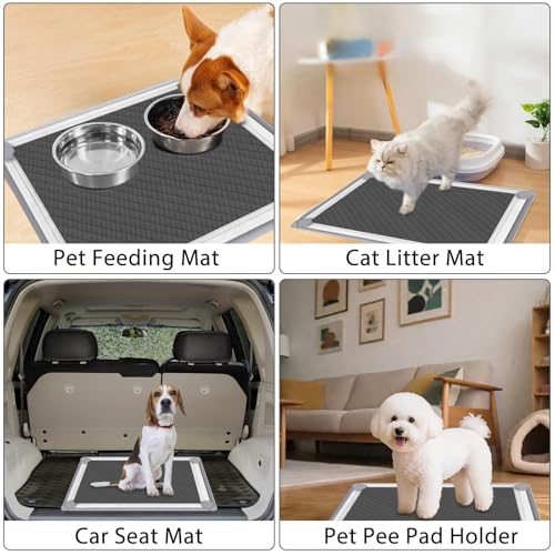 Pee Pads Tray Silicone Dog Bedpan Tray, High Edge Puppy Pad Holder Tray for Easy to Clean and Spill Free Dog Bedpan Training Pad Tray with Fixing Buckle (24 INCH x 24 INCH， with Clip)