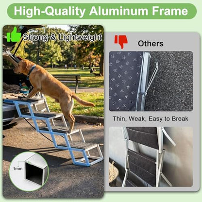 Dog Stairs for Large Dogs, 20" Extra Wide Folding Dog Ramp for Car SUV Truck, Lightweight Dog Steps with Non-Slip Surface & Aluminum Frame, Portable Pet Stairs Supports up to 250 lbs, 4 Steps - size: 20*17 in