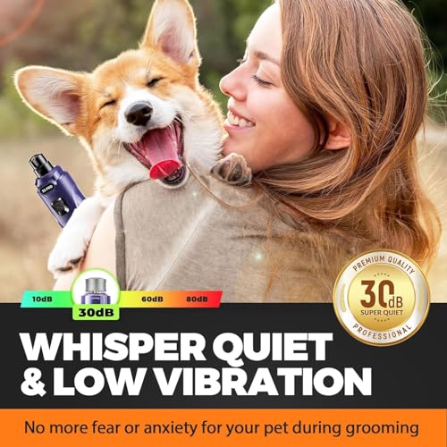 Whisper Quiet Dog Nail Grinder with 4 LED Lights, Safe & Stress-Free for Sensitive Dogs Cats of All Breeds & Sizes, 3 Grinding Bits, 3-Speed, Pet Nail Trimmers, Rechargeable Painless Grooming Kit Blue - color: Blue