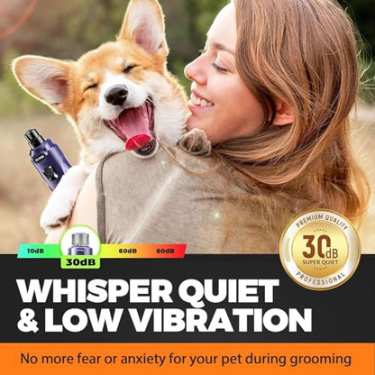 Whisper Quiet Dog Nail Grinder with 4 LED Lights, Safe & Stress-Free for Sensitive Dogs Cats of All Breeds & Sizes, 3 Grinding Bits, 3-Speed, Pet Nail Trimmers, Rechargeable Painless Grooming Kit Blue - color: Blue