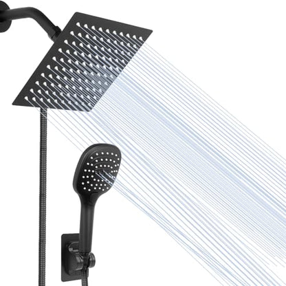 NearMoon Shower Head with Hose, High Pressure Stainless Steel Rain Shower and 3 Settings Handheld Spray Combo with Push Button Flow Control (8 Inch, Matte Black) - color: Matte Black, size: 8 Inch